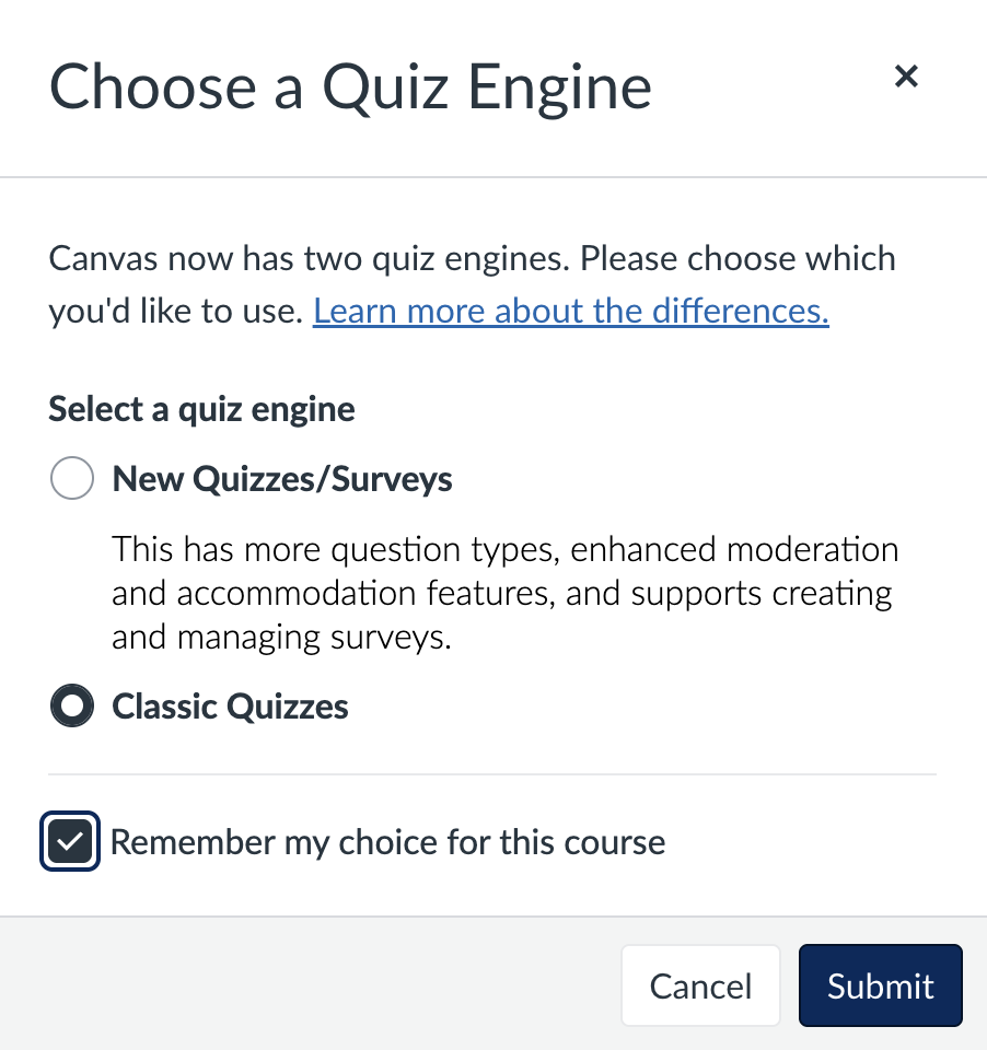Choice of Quiz Engine