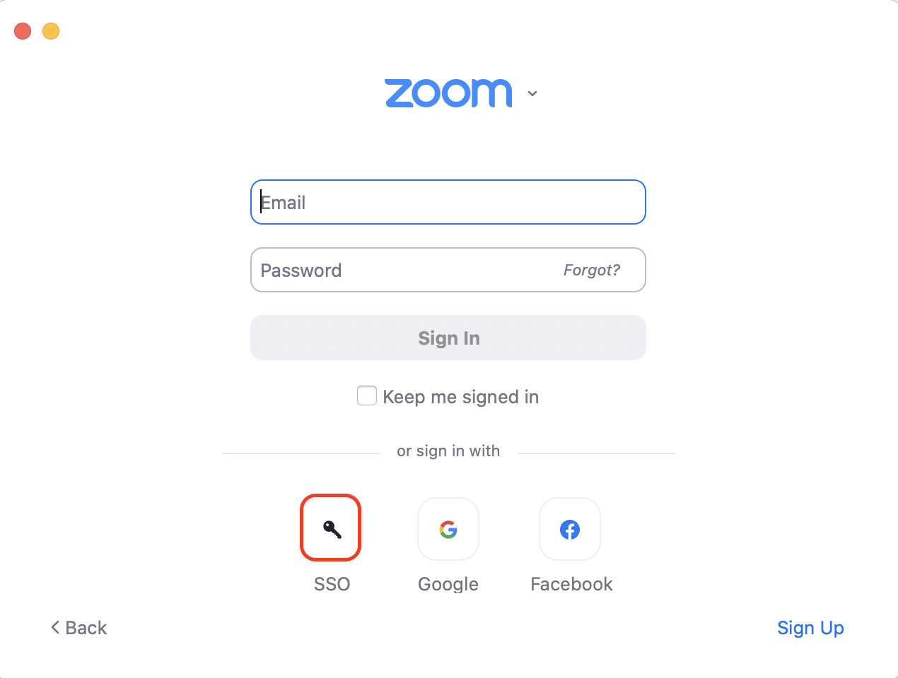 Zoom Sign in with SSO